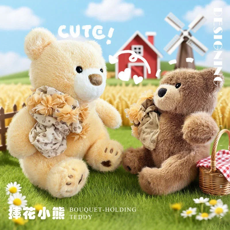 Cute Teddy Bear Plush Toy With Flower Plush Bouquet Love Bear Doll Romantic Holiday Gift Gifts Valentine's Day