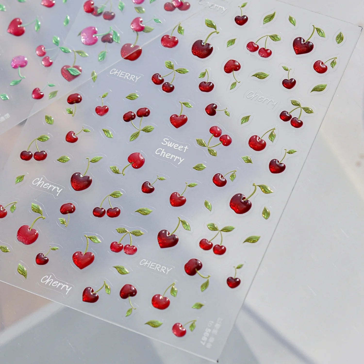 Spring Strawberry Vine 5D Nail Art Stickers Garden Fresh Red Strawberry Green Leaves Flower Cherry Branch Bow Nail Decals DIY