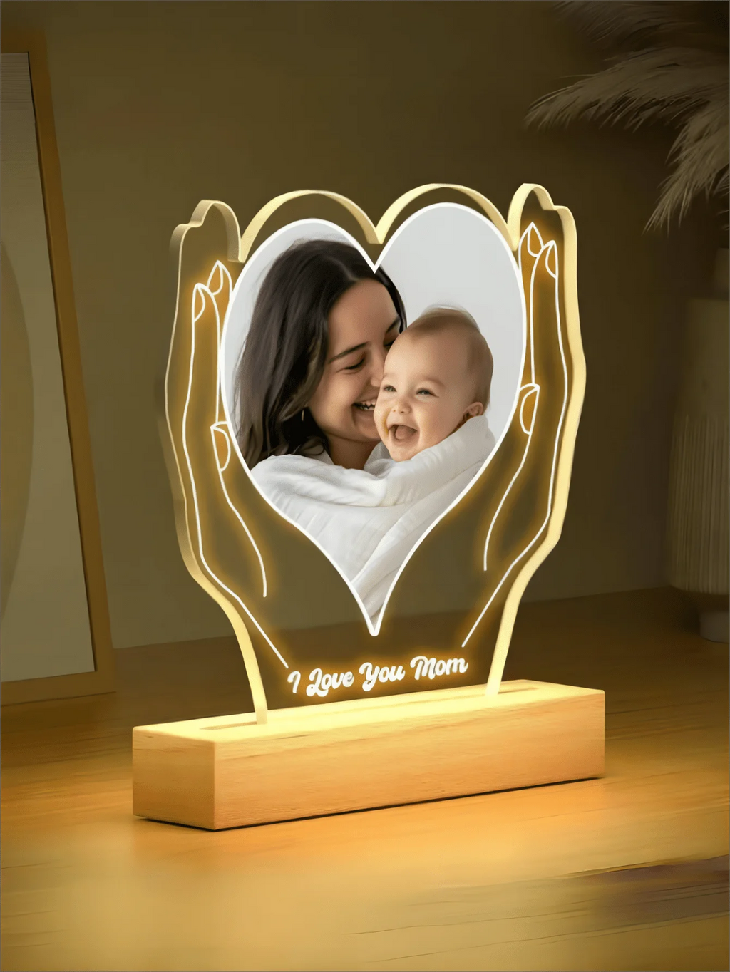 Personalized photo LED night light acrylic heart plaque wooden frame night light, baby ultrasound images, mother-to-be souvenirs