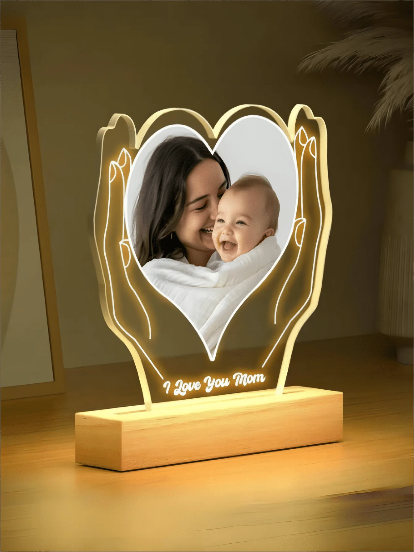 Personalized photo LED night light acrylic heart plaque wooden frame night light, baby ultrasound images, mother-to-be souvenirs