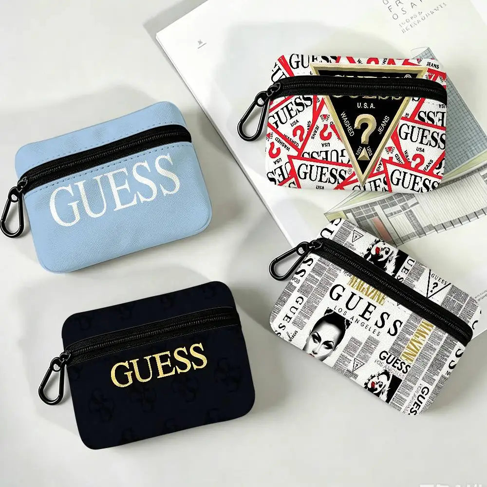 G-Guess-s logo White Oxford Cloth Zipper Coin Purse Lightweight Hanging Key Pouch Card Holder For Daily Use