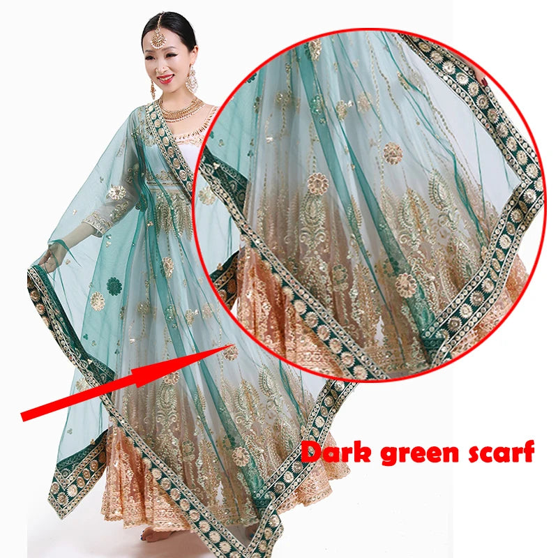 Indian Saree Scarf For Women Adult Female Belly Dance Stage Performance Elegant Accessories Multicolor Embroidered Scarf DQL6631