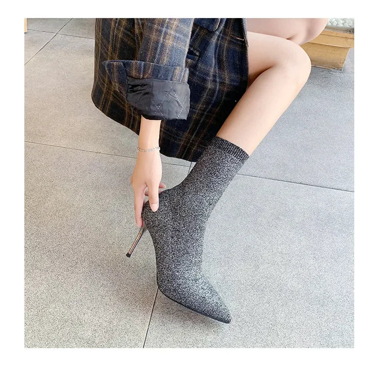 Sexy Sock Boots Knitting Stretch Boots High Heels for Women Fashion Shoes 2024 Spring Autumn Ankle Boots Female