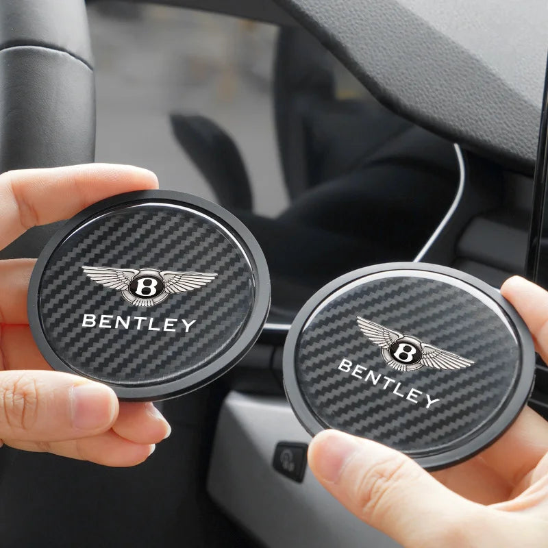 2pcs Car Coaster for New Bentley Flying Spur Continental GT Bentayga Mulsanne Waterproof Non-Slip Water Cup Pad Auto Accessories