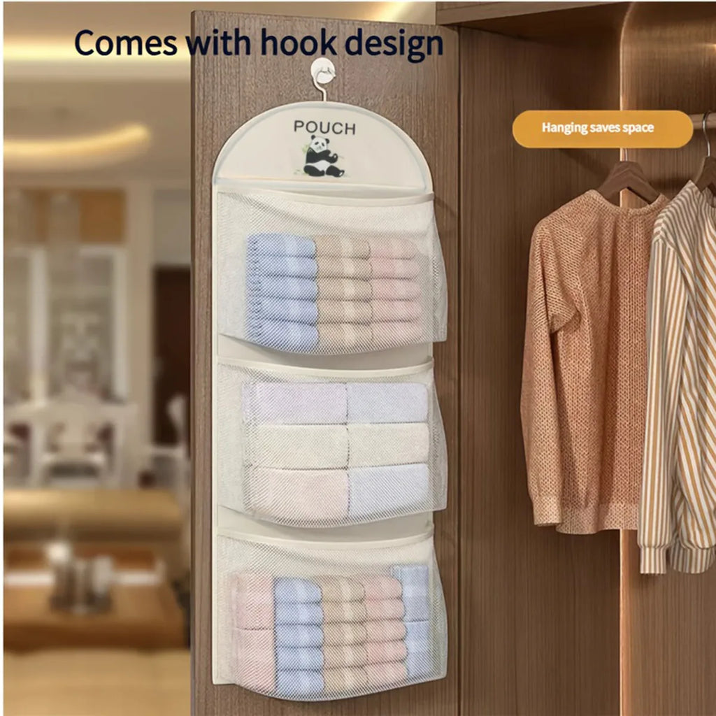Three-layer hanging mesh bag closet dormitory bag hanging bag net bag underwear bag storage bag