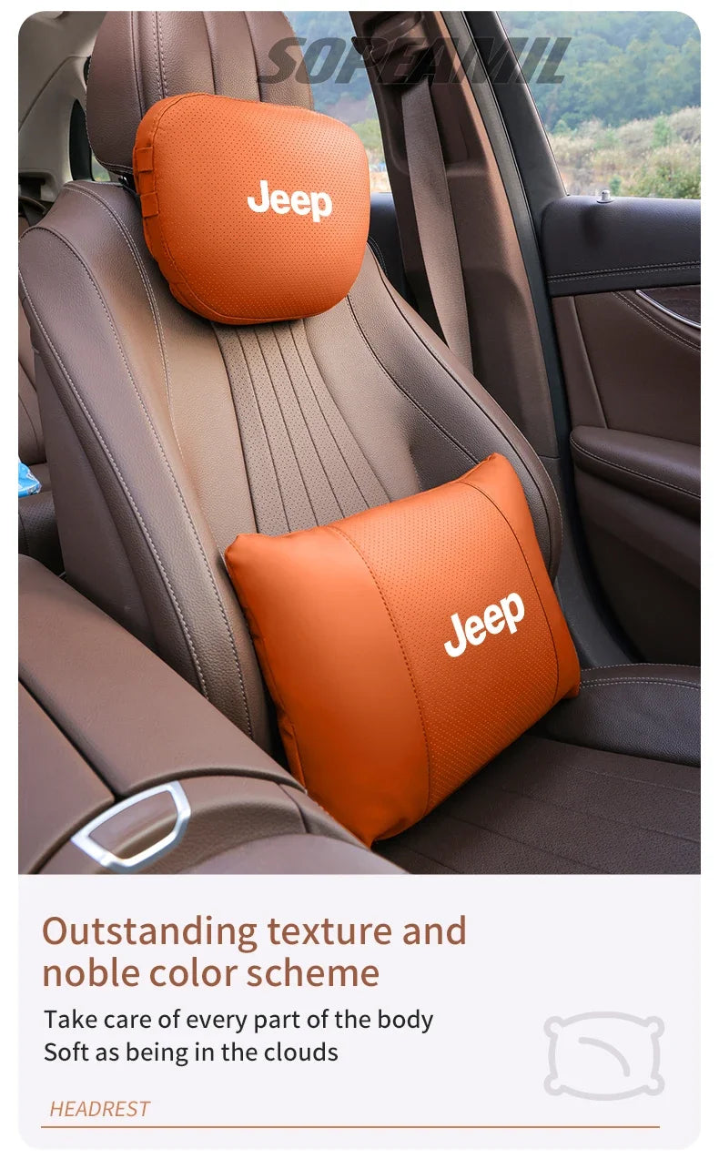 Car Suede Leather Headrest Seat Waist Cushion Pillow Jeep Patriot Commander Renegade Compass Grand Cherokee Wrangler Gladiator