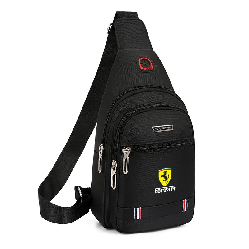 Car Emblem Leisure One-shoulder Bag Men's Messenger Chest Pocket For Ferrari Roma 488 Portofino F8 F1 Roma Spider SF90 Superfast