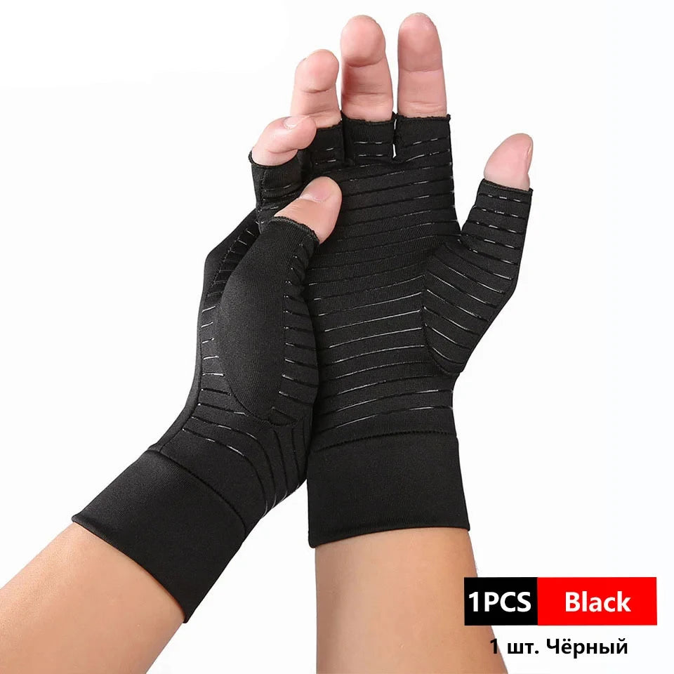 LOOGDEEL 1Pair Copper Compression Arthritis Gloves Fingerless Carpal Tunnel RSI Rheumatoid Tendonitis Hand Pain Computer Typing
