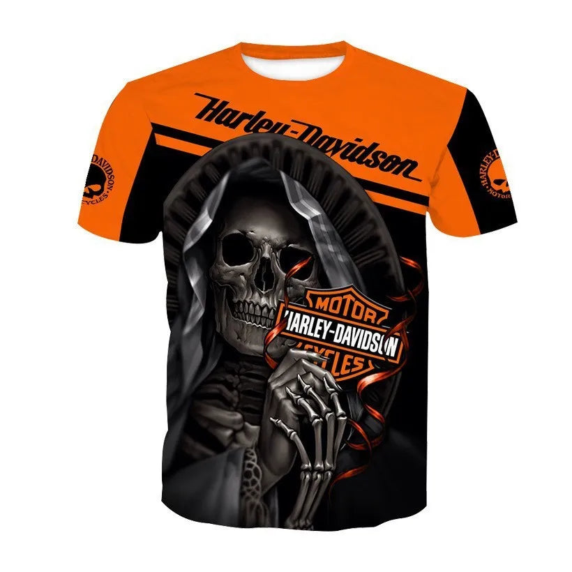 For Harley Davidson European and American Trend Street Motorcycle Tough Man Motorcycle Cotton Printed Short Sleeve High Quality