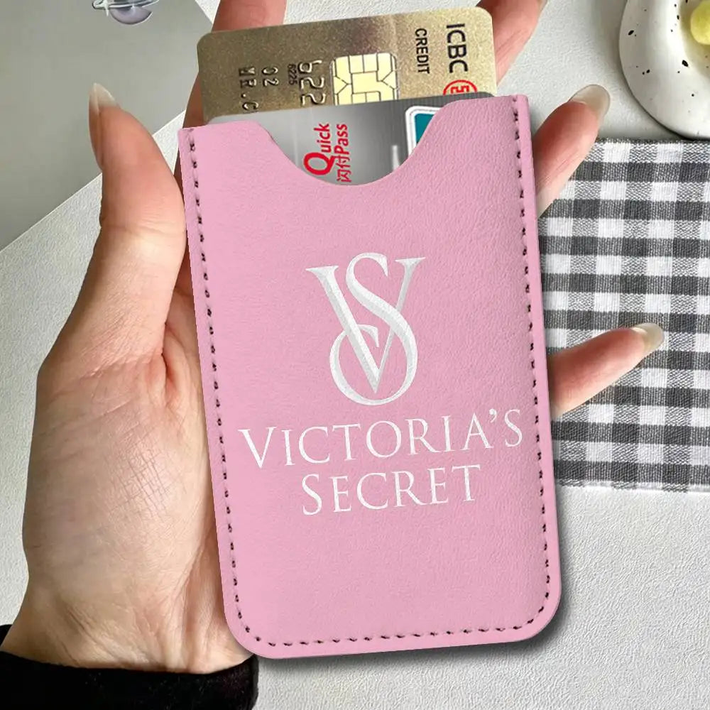 Classic Logo V-VictoriaS S-Secret Leather Card Wallet Soft Lightweight Portable Credit ID Card Holder Daily Commute Card Case