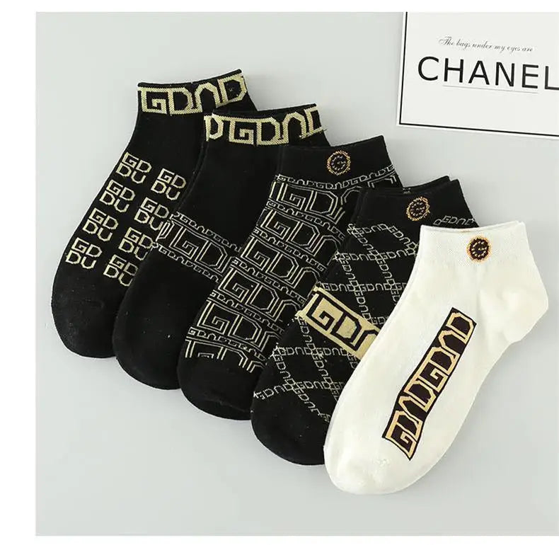 10 Pairs Men's Trendy Short Socks Summer Breathable Geometric Pattern Ankle Socks Luxury Designer Brand Fashion Low Cut Socks