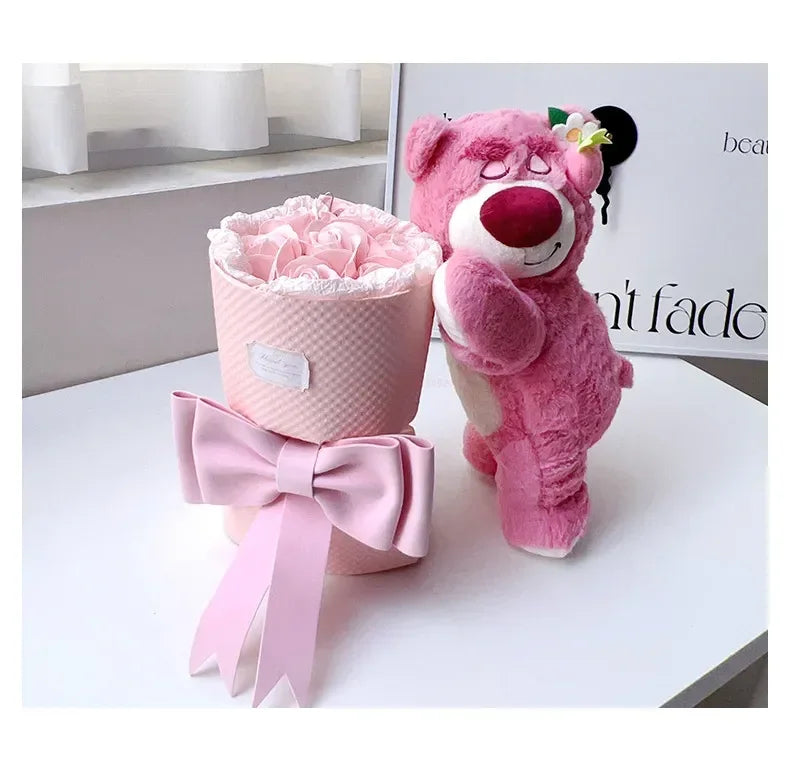 Disney Lotso Rose Romantic Creative Cute Eternal Flower Pink Bouquet Soap Flower  Birthday Gift Valentine'S Day Gift