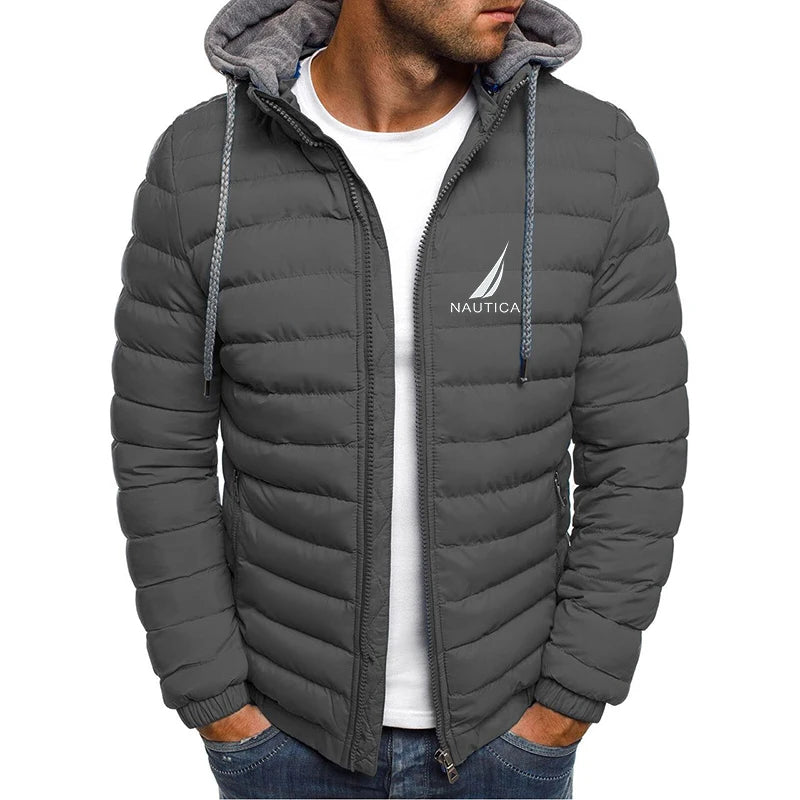 Brand oversized down jacket NAUTICA men's detachable hat thickened hooded cardigan drawstring winter thickened warm jacket top