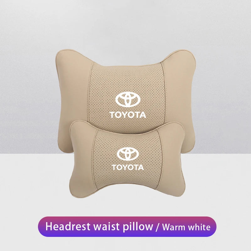 Leather Car Headrests Lumbar Pillows Auto Neck Pillows For Toyota Supra Aygo Prado RAV4 Hilux Yaris Corolla 4Runner Camry Avalon