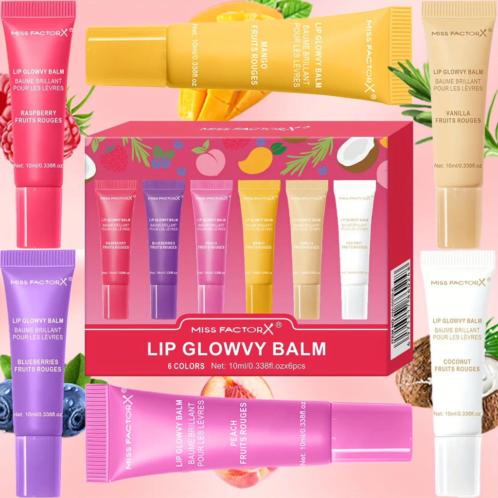 6-piece fruit flavored lip gloss set, moisturizing lip oil, glossy hydration, the best choice for women's holiday gifts