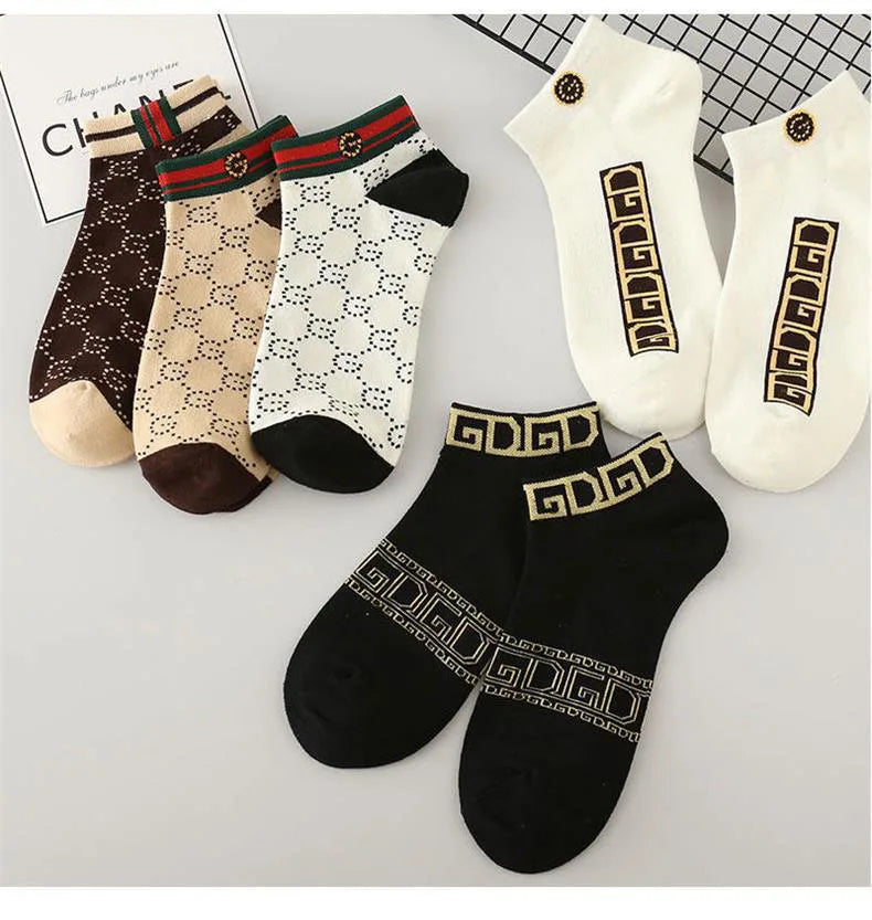10 Pairs Men's Trendy Short Socks Summer Breathable Geometric Pattern Ankle Socks Luxury Designer Brand Fashion Low Cut Socks