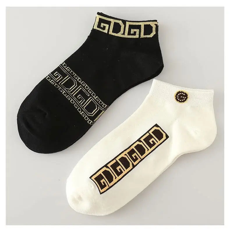 10 Pairs Men's Trendy Short Socks Summer Breathable Geometric Pattern Ankle Socks Luxury Designer Brand Fashion Low Cut Socks