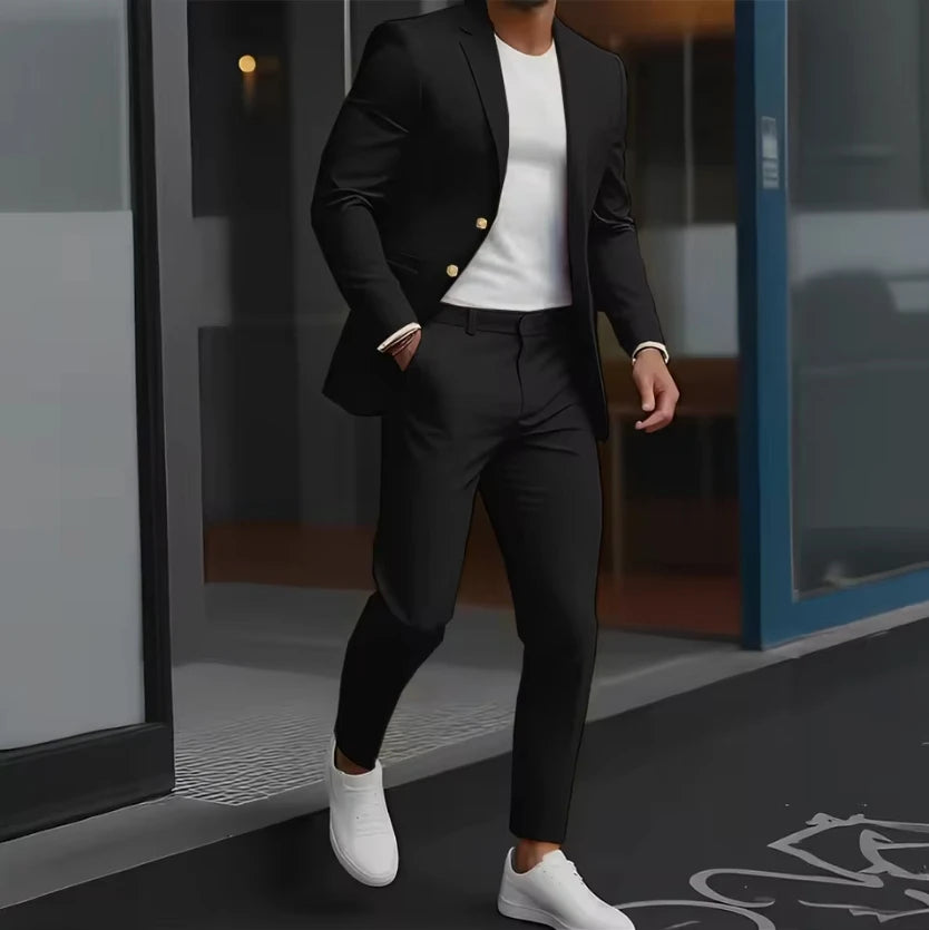 Formal Suit for Mens Wedding Groom Tuxedo Business Work Clothes Office Jacket Pants 2-Piece Suit 2-Button Blazer