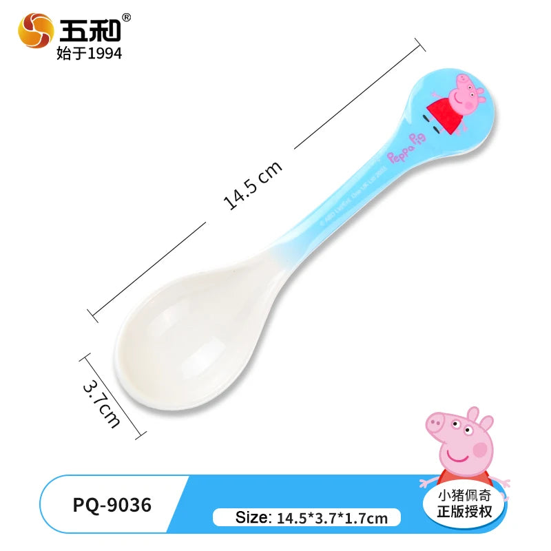 For Peppa Pig Tableware Cartoon Salad Bowl Anti-Fall Dining Plate Cup Spoon Baby Eating Double-ear Bowl Food-grade Divided Plate