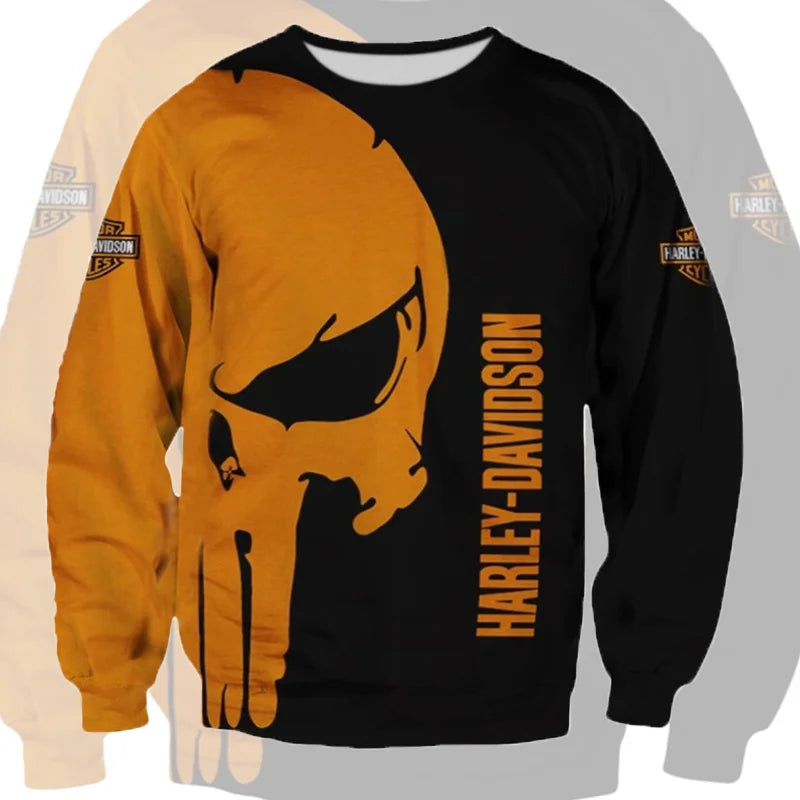 Fashion 3D Men's Printed Retro Harley Motorcycle Round-neck Long-sleeved Sweatshirt For Harley Davidson Sportster VRSC Touring