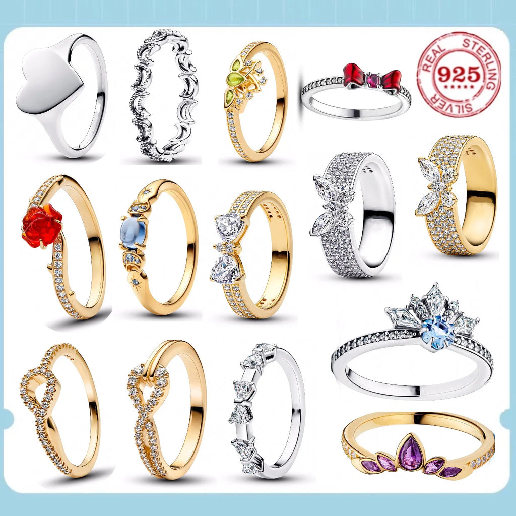 Hot Sales S925 Sterling Silver Disney New Style Charm Ring Crystal  Fashionable Luxury Accssory For Women Wedding Gift