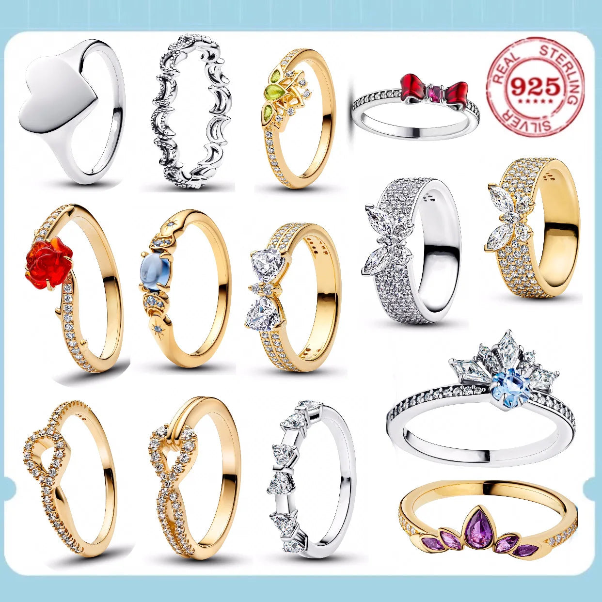 Hot Sales S925 Sterling Silver Disney New Style Charm Ring Crystal  Fashionable Luxury Accssory For Women Wedding Gift