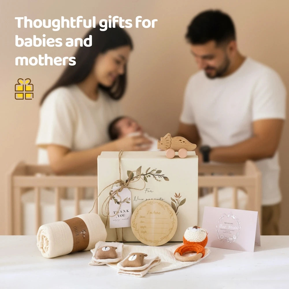 Baby Double-sided Cotton Bath Towel Newborn Care Set Children's Memorial Card Newborn Baby Gift Box Boy And Girl Bathing Set