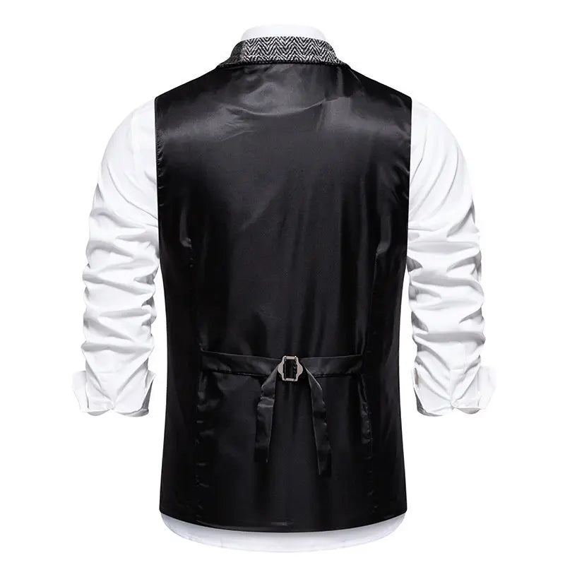 Men's Fashionable Retro Patchwork Collarless Plaid Vest Autumn Winter European Size Slim Fit Single Button Casual Youth Trend