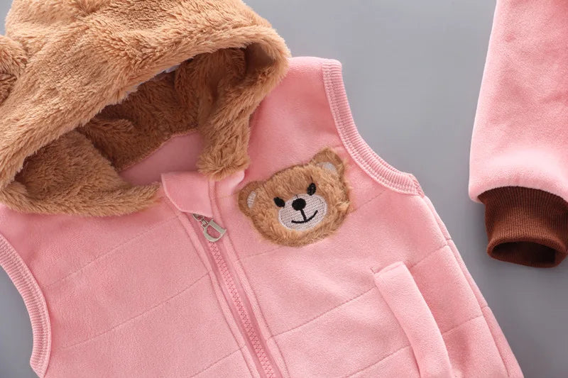 Baby Toddler Boys Girls Clothing Set Tricken Fleece Children Hooded Outerwear Vest Tops Pants 3PCS Kids Warm Fashion Outfits