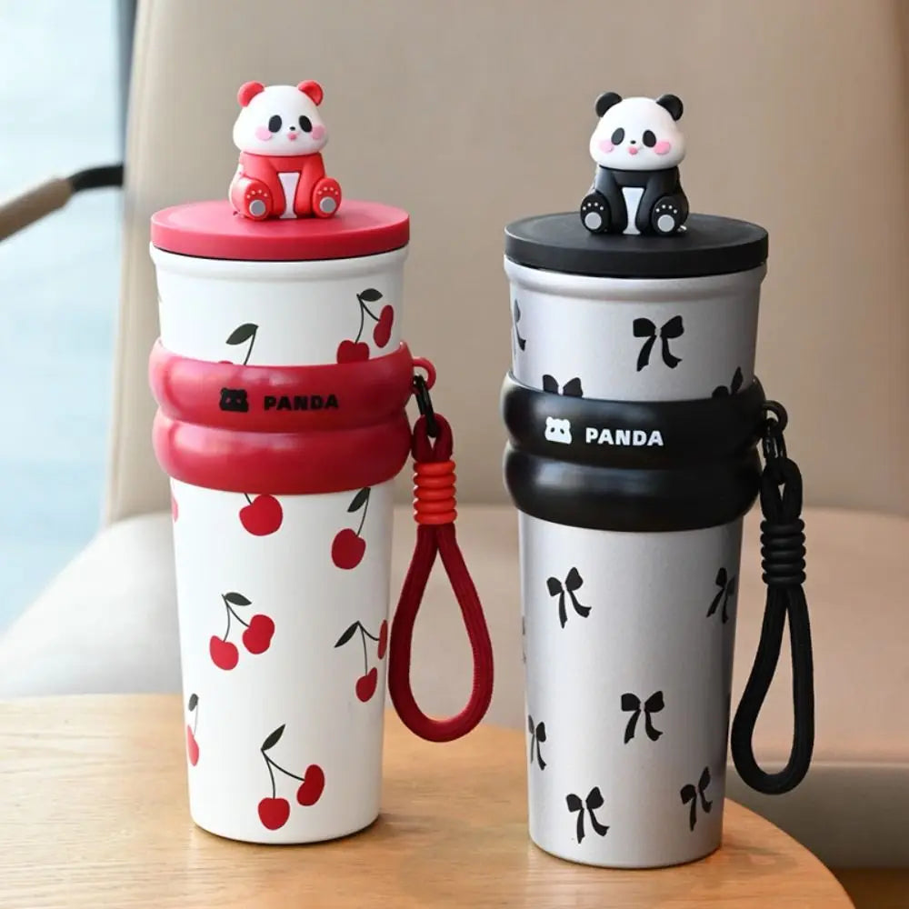 700ML Cartoon Panda Thermos Cup With Lifting Rope Gift Children Vacuum Cup 316 Stainless Steel Thermal Water Bottle