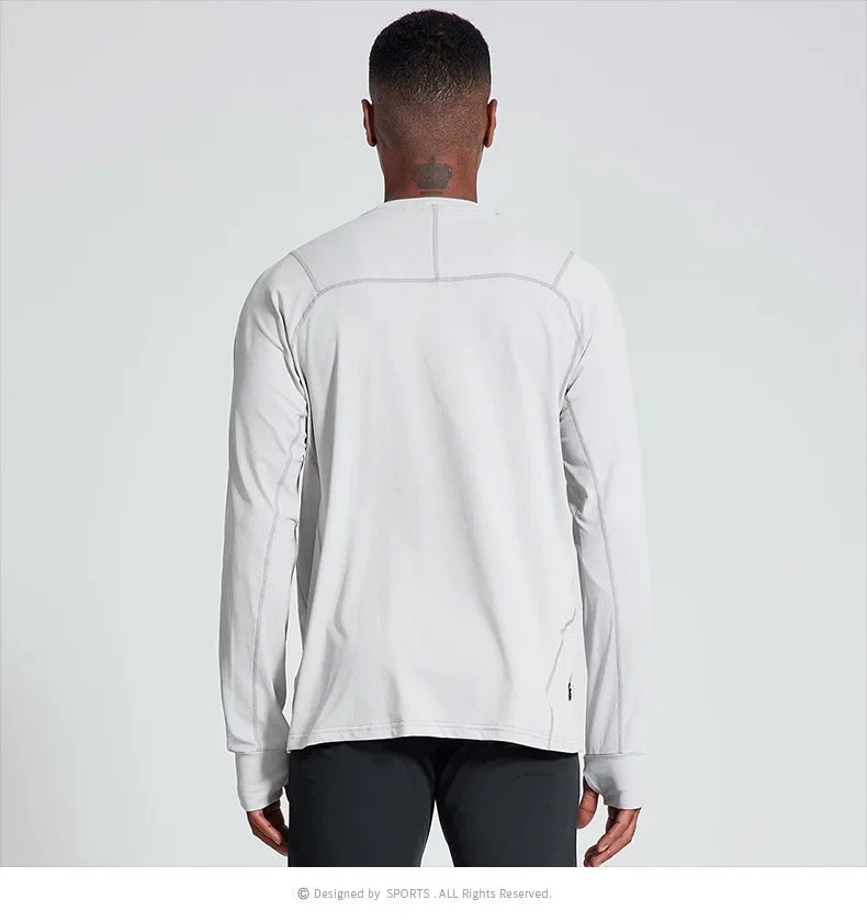 Quick Dry Long Sleeve T-Shirt Men's Thin Collar Breathable Outdoor Sports Base Shirt Striped Pattern Casual Comfortable Top