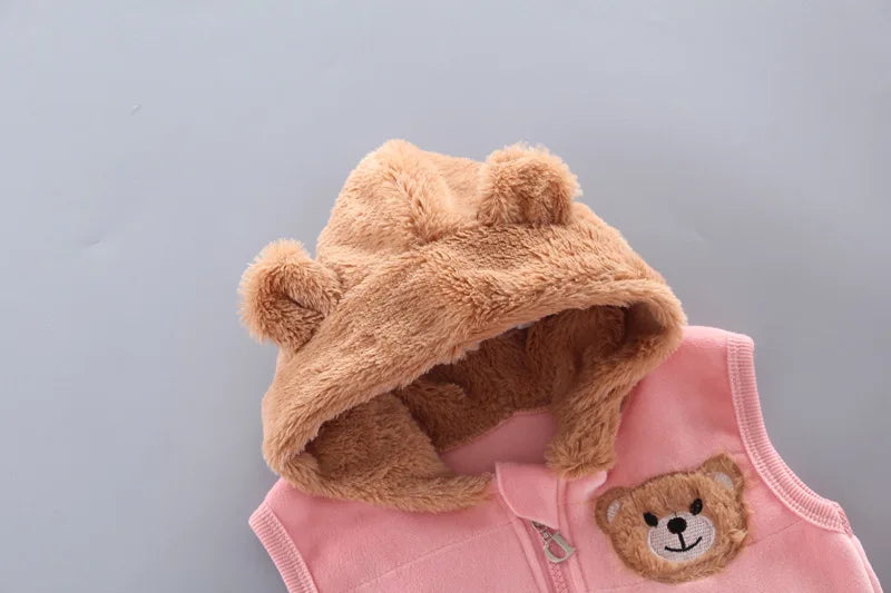 Baby Toddler Boys Girls Clothing Set Tricken Fleece Children Hooded Outerwear Vest Tops Pants 3PCS Kids Warm Fashion Outfits