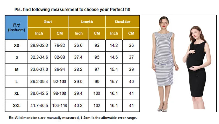 Summer Sleeveless Maternity Dress Knee-Length Casual Stripe Cotton Tank Dress for Pregnant Women Comfortable Mama Clothes