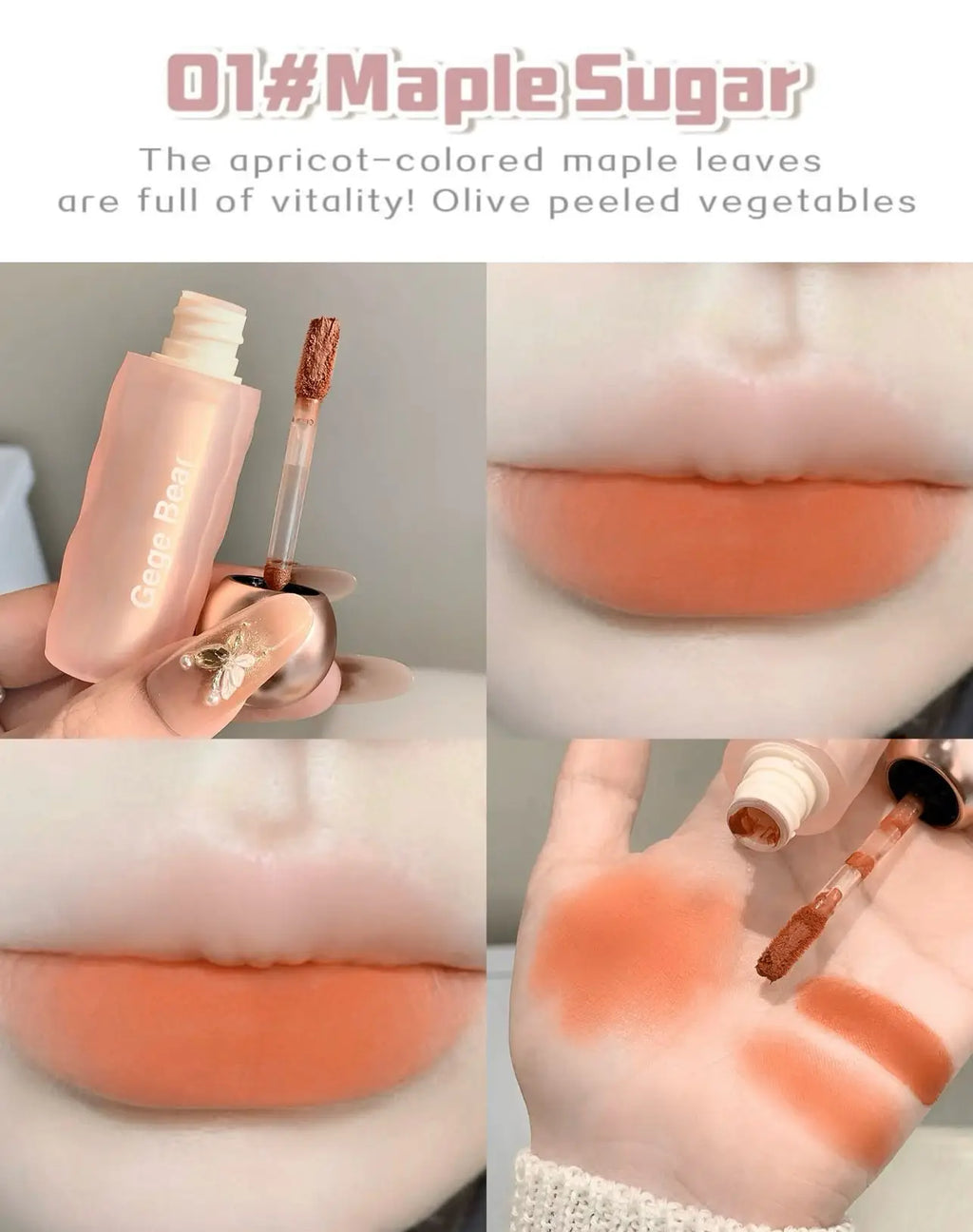 Gege Bear Velvet Matte Lip Mud, Soft, High Pigment for Long-lasting Wear, and Brightening Velvet Matte Finish Lip Color