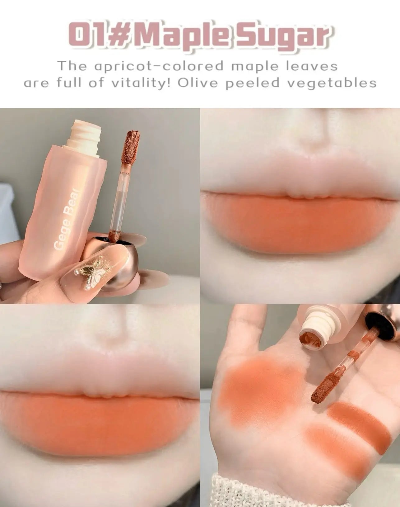 Gege Bear Velvet Matte Lip Mud, Soft, High Pigment for Long-lasting Wear, and Brightening Velvet Matte Finish Lip Color