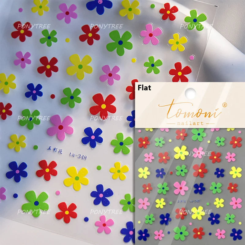 Embossed Flower Pink Butterfly Lucky Peach Blossom Chic Spring Petal 5D Soft Relief Adhesive Nail Art Stickers Manicure Decals