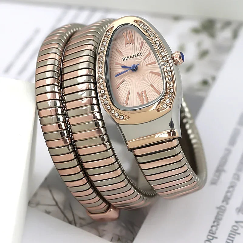 Gold Sliver Unique Creative Snake Shaped Design Bracelet Watch Women Quartz Watch Luxury Bangle Watches Ladies Clock AAA Watch