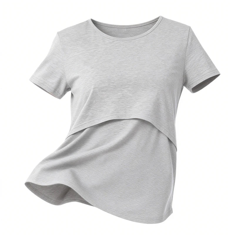 Plus Size Maternity T-Shirt Short Sleeve Stretch Cotton Breastfeeding Tees Loose Nursing Tops for Pregnant Women