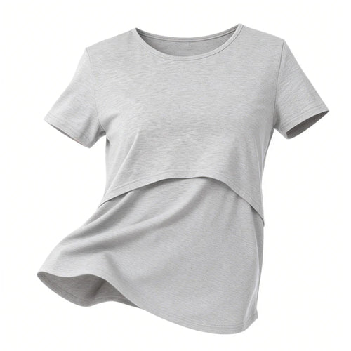 Plus Size Maternity T-Shirt Short Sleeve Stretch Cotton Breastfeeding Tees Loose Nursing Tops for Pregnant Women