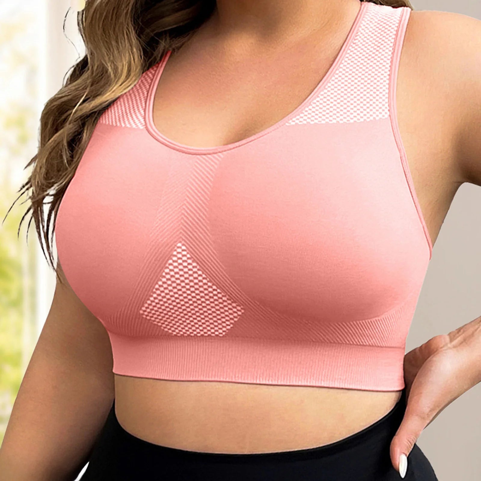 L-3XL Plus Size Sports Yoga Bra Women Seamless Sexy Push Up Fitness Vest Contrast Color U-Neck Workout Racerback Tank Tops