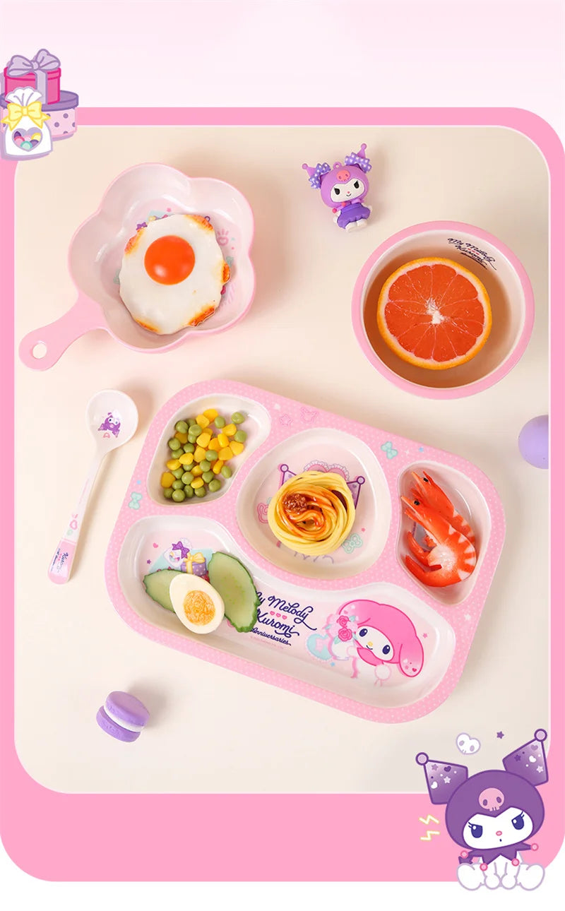 For Sanrio Kuromi Children Tableware Food Grade Dining Plates BPA-Free Salad Fruit Bowl Cartoon Baby Complementary Food Bowls