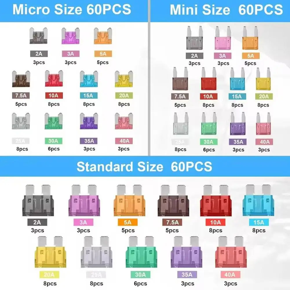 60/100/180PCS Car Fuses Kit Small-sized Fuses And A Fuse Extractor Automobile Plug-in Fuse Vehicle Wire Safety Tools 2-40A