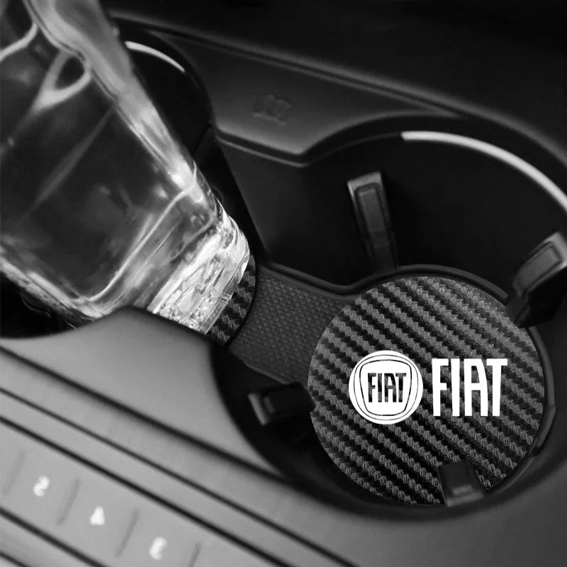 2Pcs Car Coasters Carbon Fiber Cup Holder Mat For Fiat 500 Abarth Punto Panda Doblo Car Interior Accessories Decorative Coasters
