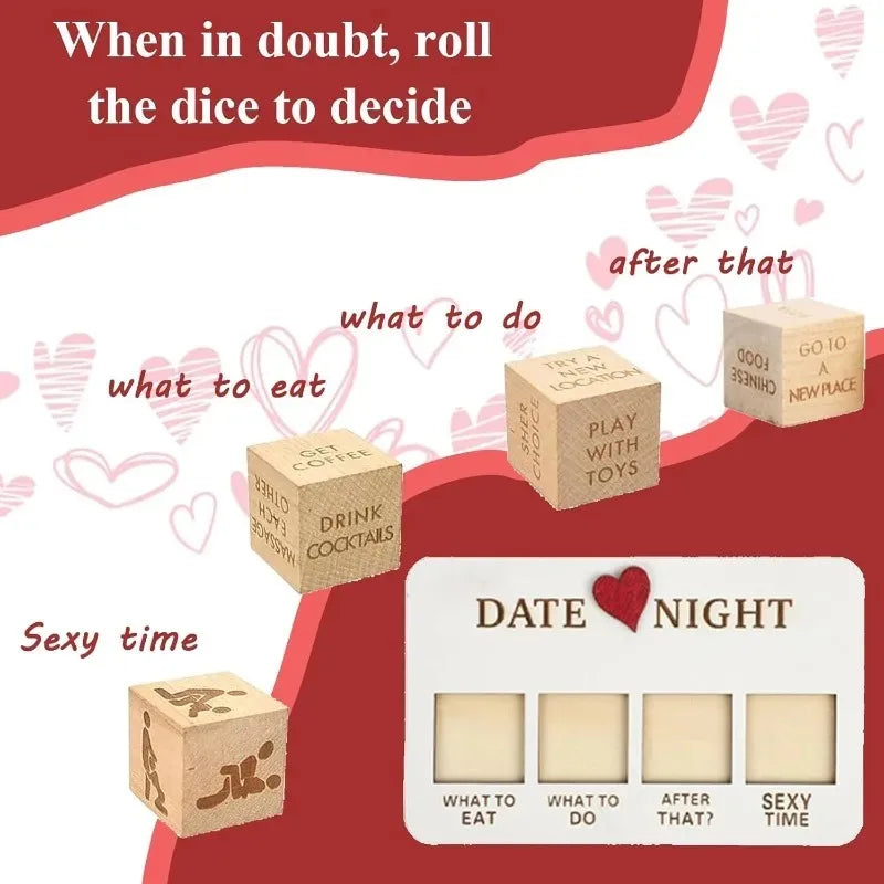 Night Dice Game Wood Couple Date for Valentine's Day Date Night Dice Wooden Date Night Ideas Game Dice with Storage Bag Romantic