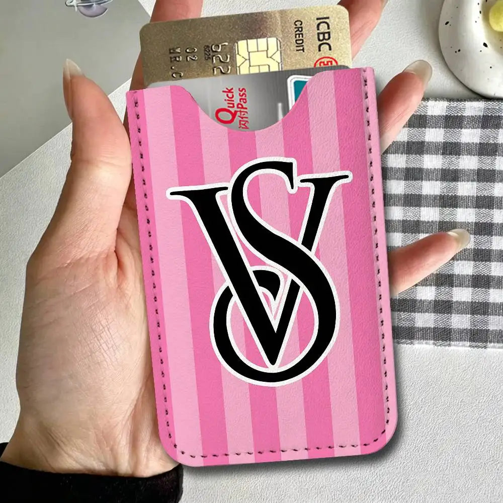 Classic Logo V-VictoriaS S-Secret Leather Card Wallet Soft Lightweight Portable Credit ID Card Holder Daily Commute Card Case