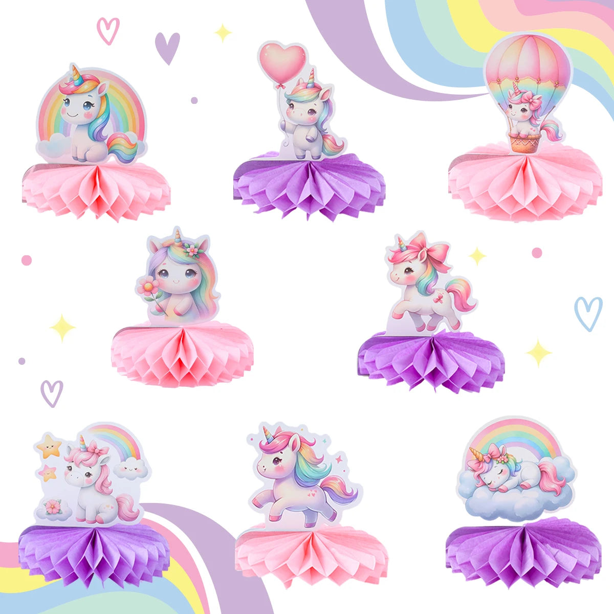 Rainbow Unicorn Honeycomb Ornament Set Rainbow Unicorn Birthday Party Decoration Kids Baby Shower Birthday Party Supplies