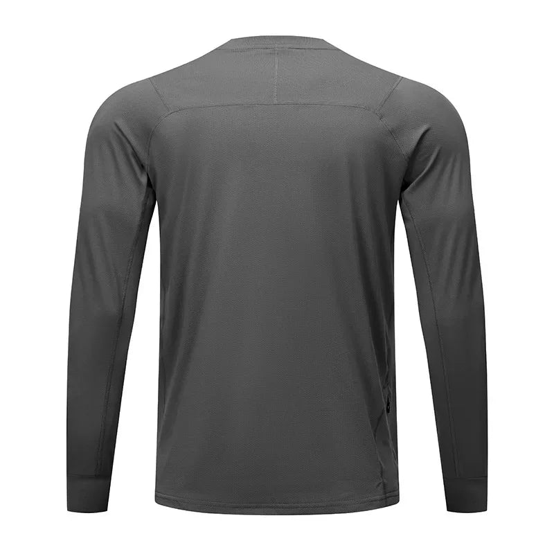 Quick Dry Long Sleeve T-Shirt Men's Thin Collar Breathable Outdoor Sports Base Shirt Striped Pattern Casual Comfortable Top