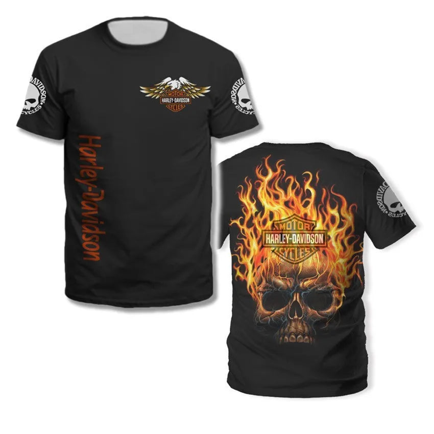 For Harley Davidson European and American Trend Street Motorcycle Tough Man Motorcycle Cotton Printed Short Sleeve High Quality