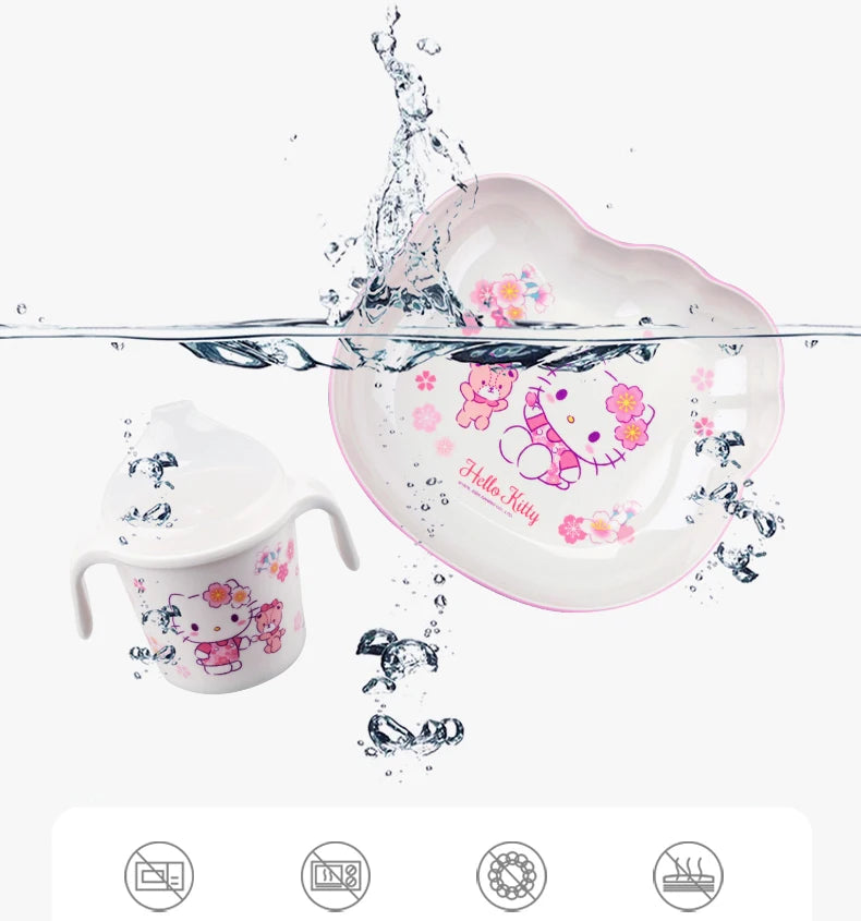 For Cherry Blossom Hello Kitty Tableware Baby Complementary Food Bowls BPA-Free Dining Plates Rice Bowl Cartoon Divided Plates