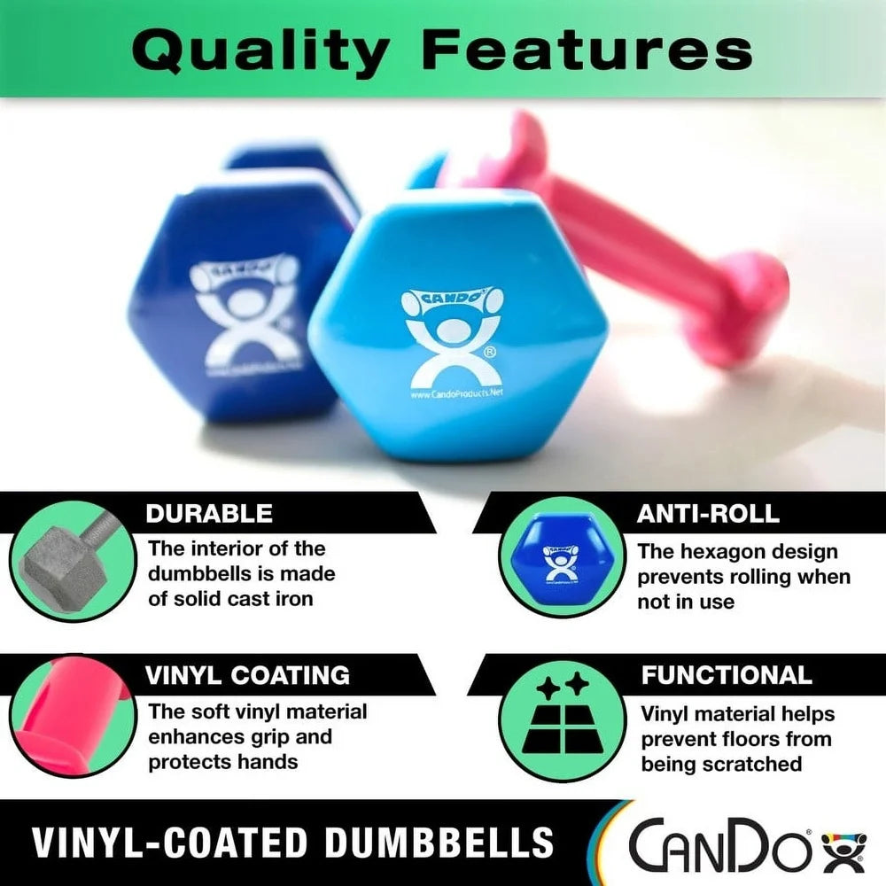 Vinyl-Coated Color-Coded 3 lb Dumbbell Anti-Roll Weight Strength Training Physical Therapy Toning Exercises Individual Pair Set